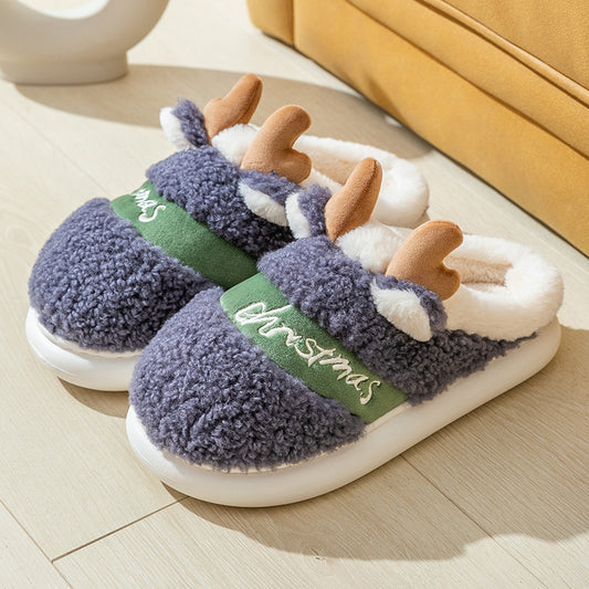 Christmas Shoes Winter Home Slippers Elk Soft Cozy Bedroom Slipper Slip On House Shoes - MANDOTOS