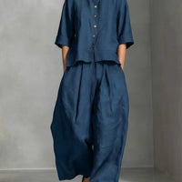 Three-Quarter Sleeve Shirt & Loose Trousers Two-Piece Set