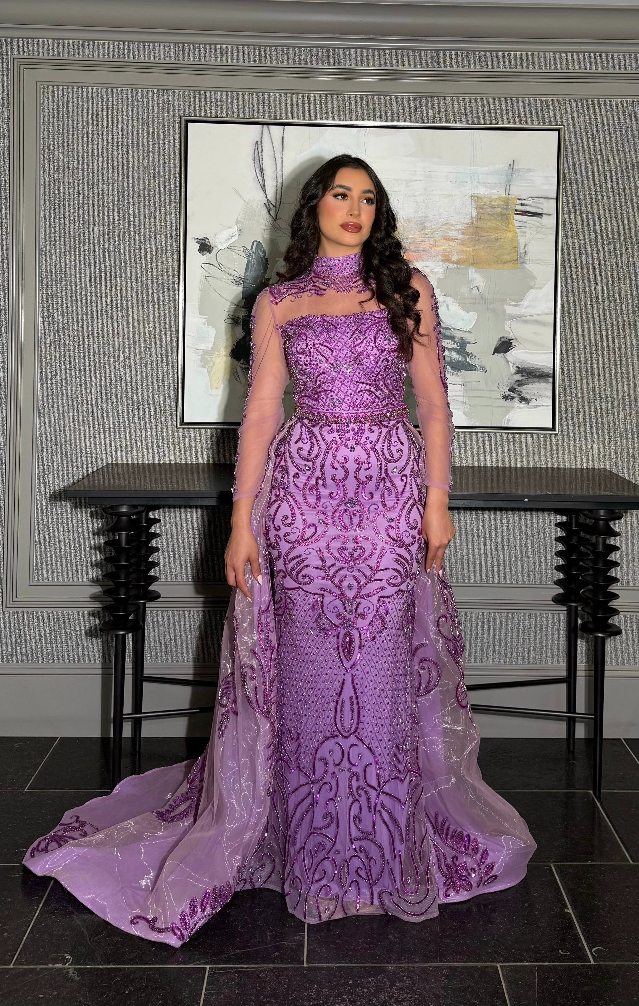 Deema High Neckline Tulle Embroidered Dress Iyza Belaar