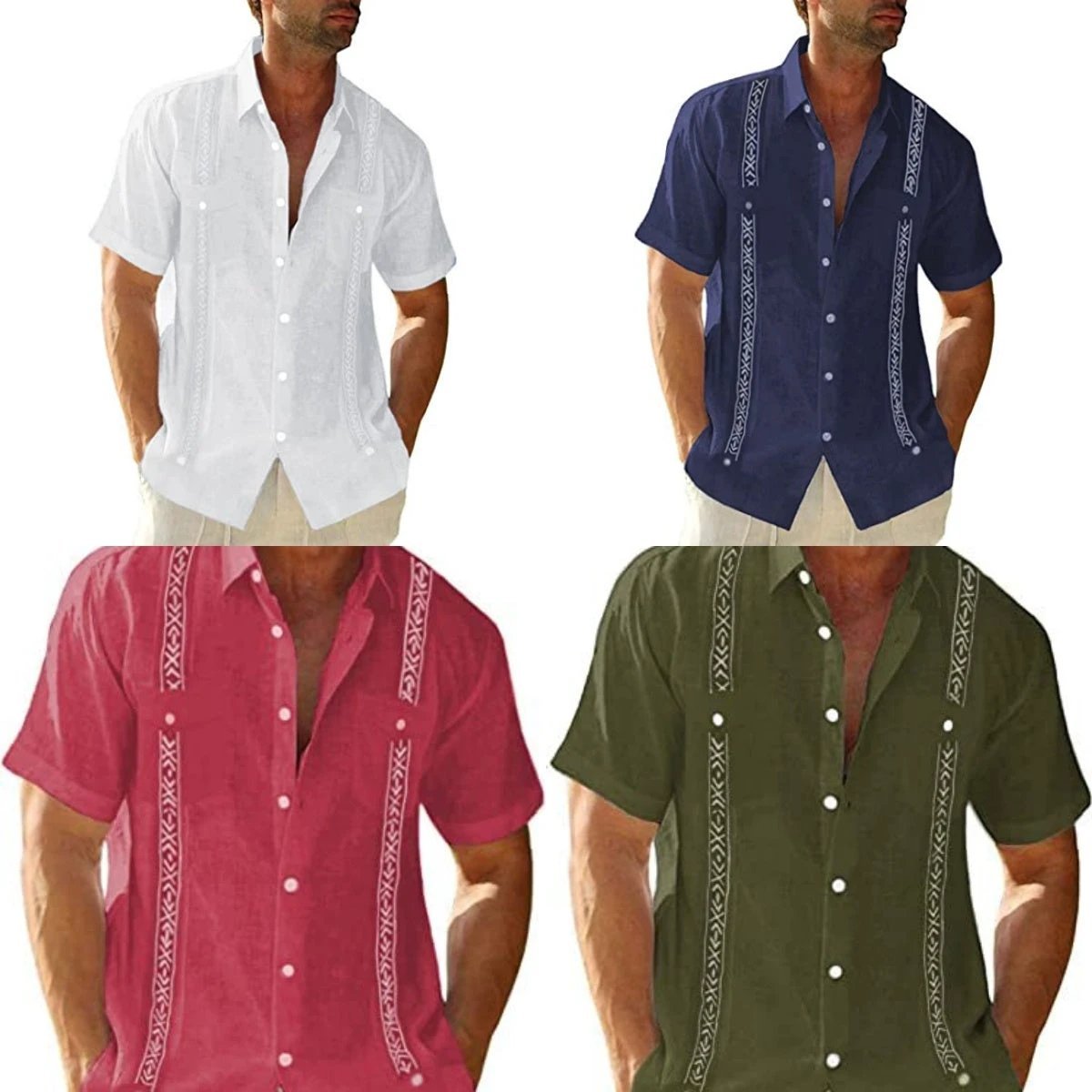 Men's Guayabera Cuban Shirt - Casual Short Sleeve Printed Streetwear - MANDOTOS