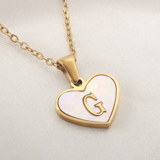 26 Letter Heart-shaped Necklace White Shell Love Clavicle Chain Fashion Personalized Necklace For Women Jewelry Valentine's Day - MANDOTOS