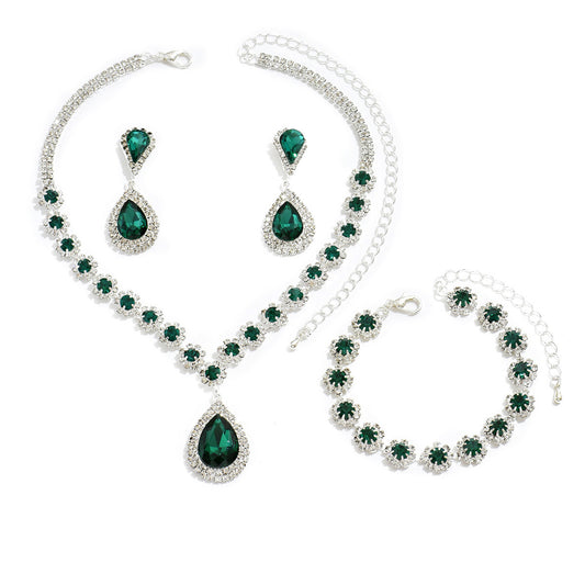 Fashion Jewelry Bridal Jewelry Suit Necklace Ear Stud Bracelet Three-piece Set - MANDOTOS