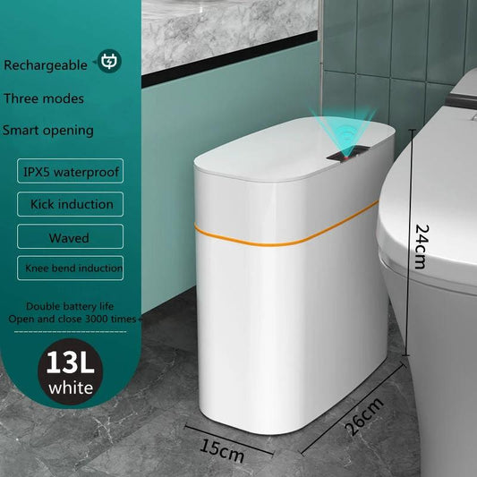 Smart Trash Can with Automatic Opening and Multiple Functions - White ABS Material - MANDOTOS