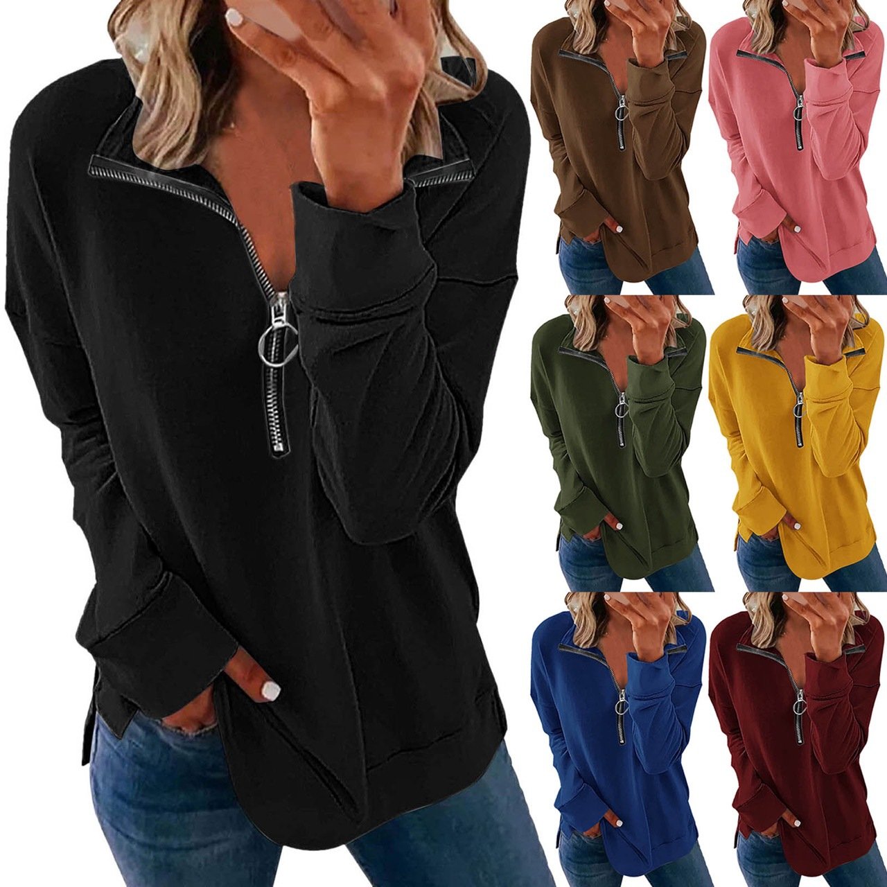 Euro-American Zip Detail Casual Tee