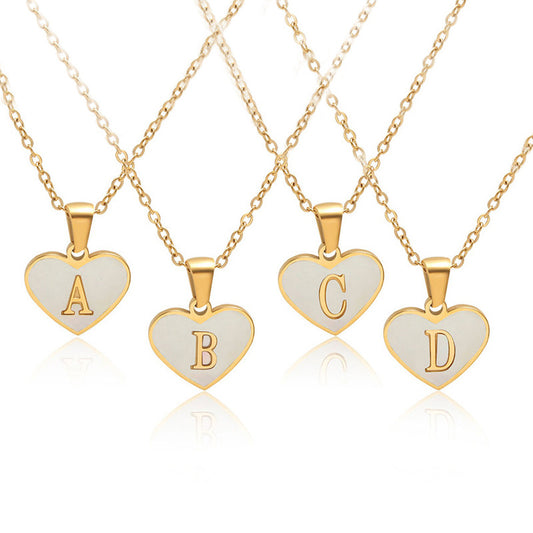 26 Letter Heart-shaped Necklace White Shell Love Clavicle Chain Fashion Personalized Necklace For Women Jewelry Valentine's Day - MANDOTOS