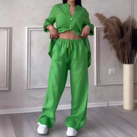 Wide-Leg Pants & Lace-Up Top Two-Piece Set – Solid Color, 12 Colors S–5XL