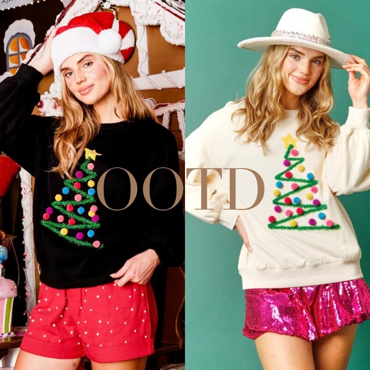 MANDOTOS Christmas Tree Sweatshirt Womens Hoodie Long Sleeve Pullover Festive Winter Wear - MANDOTOS