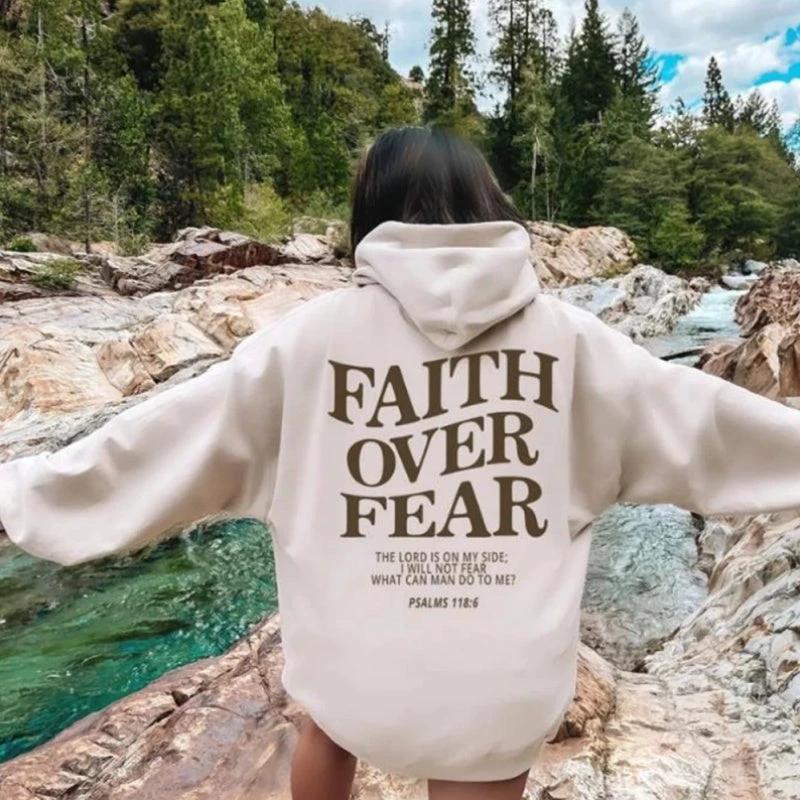 Mandotos Faith Over Fear Christian Hoodie Unisex Brown Bible Verse Psalms 118 Verse 6 - MANDOTOS