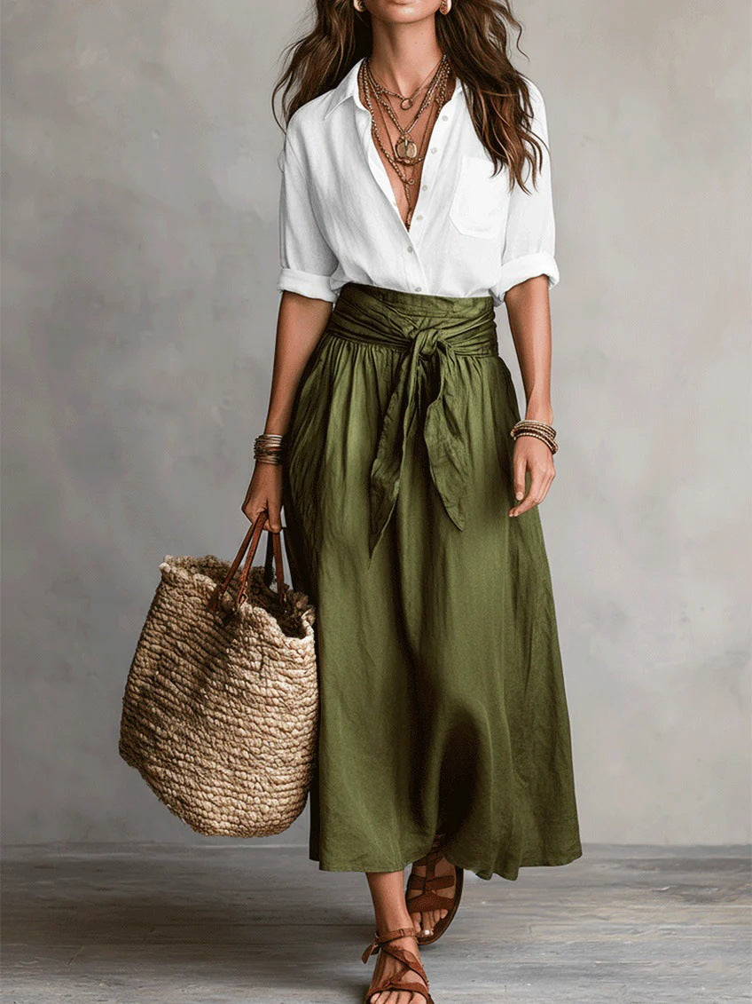 Button-Down Shirt & Straight Skirt Two-Piece Set - MANDOTOS INTERNATIONALTwo-Piece Set