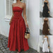 Polka-dot strapless maxi dress with high-waist, available in red, black, brown and white