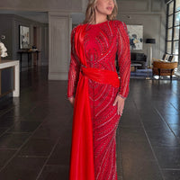 Ruba Sequin Modest Neckline with Long Side Organ Side Skirt