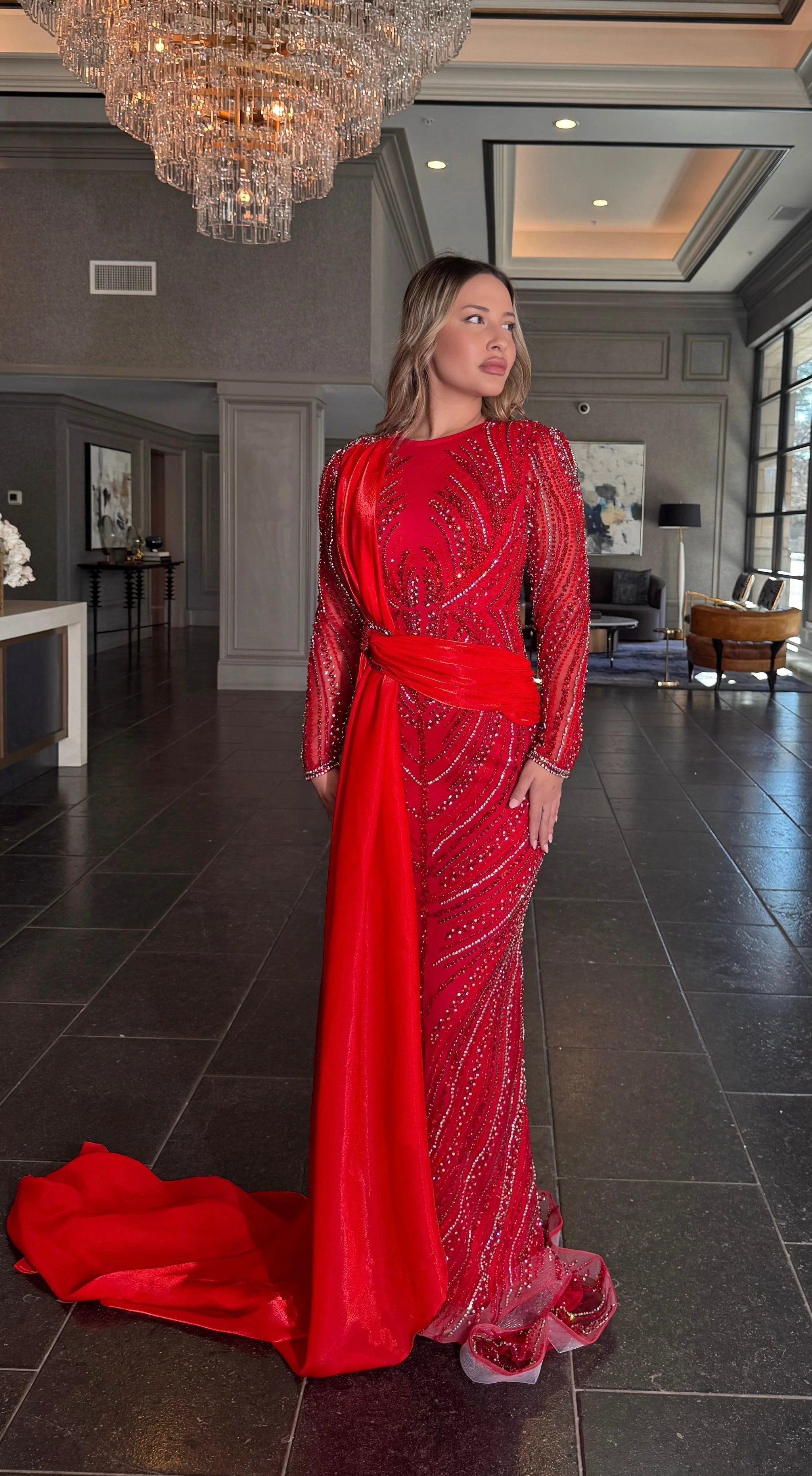 Ruba Sequin Modest Neckline with Long Side Organ Side Skirt Iyza Belaar