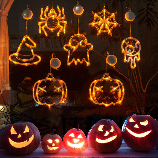 Halloween Window Hanging LED Lights Spider Pumpkin Hanging Ghost Horror Atmosphere Lights Holiday Party Decorative Lights Home Decor - MANDOTOS
