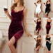 Fashion Women's Temperament Slit Pleated Velvet Sling Party Dress MANDOTOS