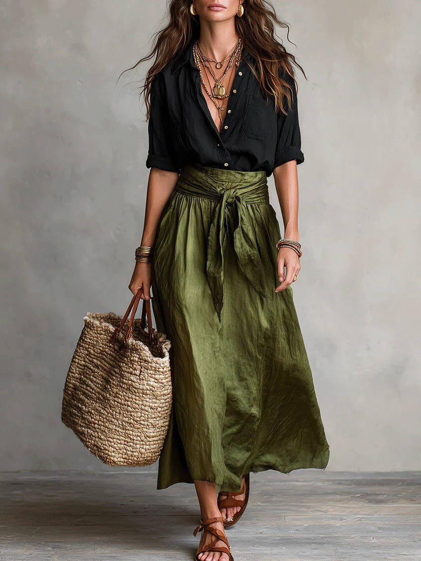 Button-Down Shirt & Straight Skirt Two-Piece Set - MANDOTOS INTERNATIONALTwo-Piece Set