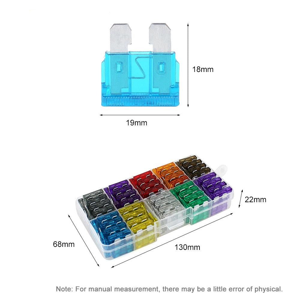 Car protection fuse kit 100-piece by MANDOTOS INTERNATIONAL; assorted color fuses in a clear plastic organizer box.