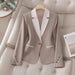 Ancient Energy blazer: beige with white contrast lapels, single-button, tailored formal jacket