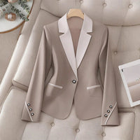 Professional Contrasting-Color Button Elegant Formal Blazer by Ancient Energy, beige with white lapels