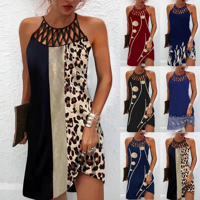 Fashion Print Dress Casual Halterneck Dresses For Women Summer Clothes MANDOTOS
