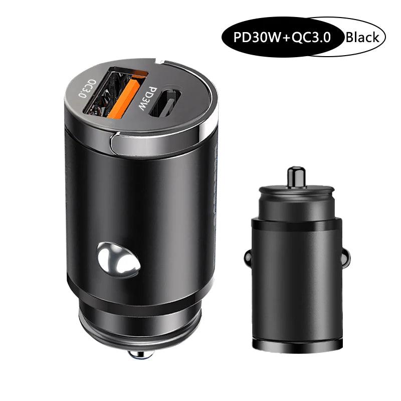100W Mini Car Charger Lighter Fast Charging for iPhone QC3.0 Mini PD USB Type C Car Phone Charger for Xiaomi Samsung Huawei - MANDOTOS