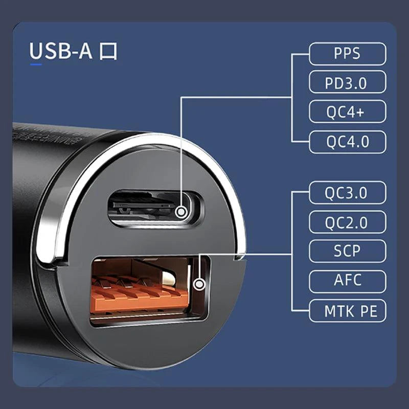 100W Mini Car Charger Lighter Fast Charging for iPhone QC3.0 Mini PD USB Type C Car Phone Charger for Xiaomi Samsung Huawei - MANDOTOS