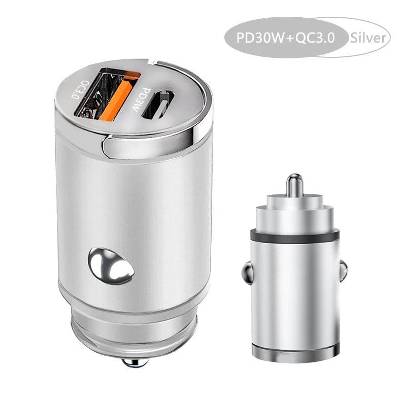 100W Mini Car Charger Lighter Fast Charging for iPhone QC3.0 Mini PD USB Type C Car Phone Charger for Xiaomi Samsung Huawei - MANDOTOS