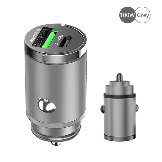 100W Mini Car Charger Lighter Fast Charging for iPhone QC3.0 Mini PD USB Type C Car Phone Charger for Xiaomi Samsung Huawei - MANDOTOS