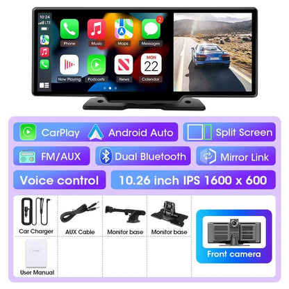 10/11.26 inch Dash Cam 4K Car DVR Wireless Carplay & Android Auto GPS Navigation Video Recorder Dashboard Dual Lens Wifi FM AUX - MANDOTOS