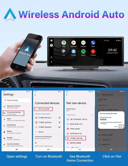 10.26'' Dash Cam 4K Car Mirror Video Player Wireless Carplay Android Auto GPS Car Monitor Multimedia Rearview Camera Dashboard - MANDOTOS