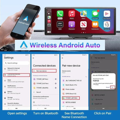 10.26'' Dash Cam 4K Car Mirror Video Player Wireless Carplay Android Auto GPS Car Monitor Multimedia Rearview Camera Dashboard - MANDOTOS