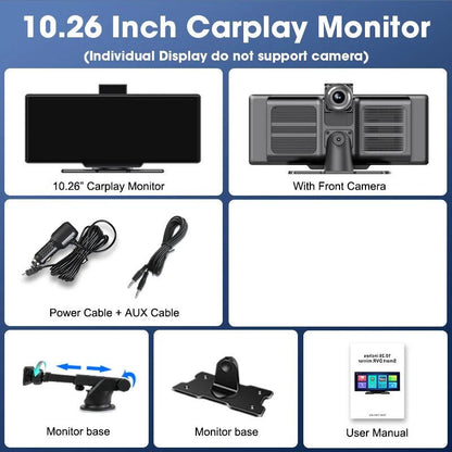 10.26'' Dash Cam 4K Car Mirror Video Player Wireless Carplay Android Auto GPS Car Monitor Multimedia Rearview Camera Dashboard - MANDOTOS