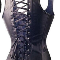 Black Steampunk Faux Leather Overbust Corset MANDOTOS