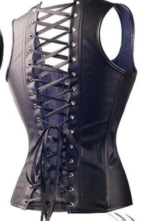 Black Steampunk Faux Leather Overbust Corset MANDOTOS