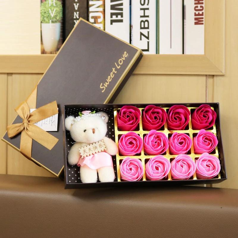 Mandotos 18 Rose Gradient Soap Flower Bouquet Handmade Soap Roses Gift Set Pink Gradient MANDOTOS