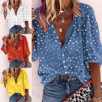 Printed Long Sleeve V - neck Button Ladies Blouse Women - MANDOTOS INTERNATIONAL0