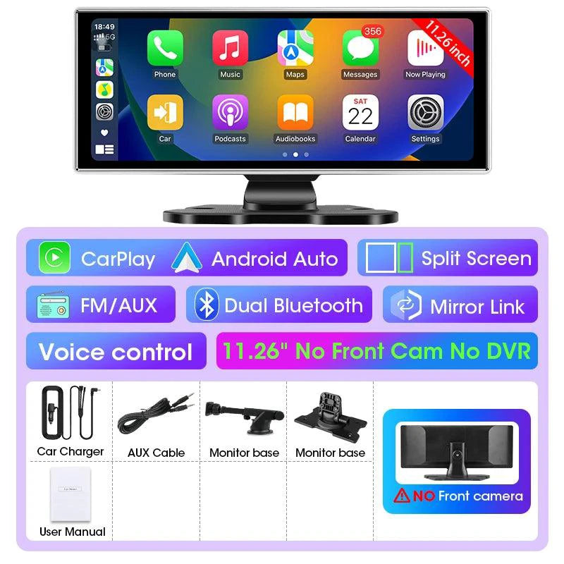 11.26 inch Car DVR 4K Dash Cam Dual Lens Wireless Carplay & Android Auto Video Recorder Monitor GPS Navigation 5G Wifi FM AUX - MANDOTOS