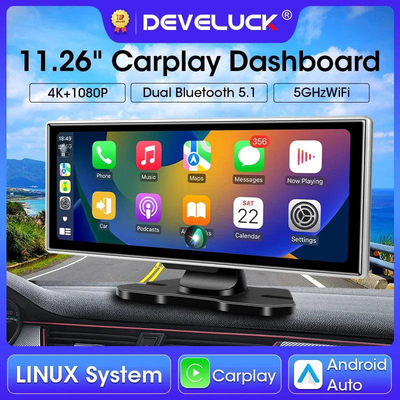 11.26 inch Car DVR 4K Dash Cam Dual Lens Wireless Carplay & Android Auto Video Recorder Monitor GPS Navigation 5G Wifi FM AUX - MANDOTOS