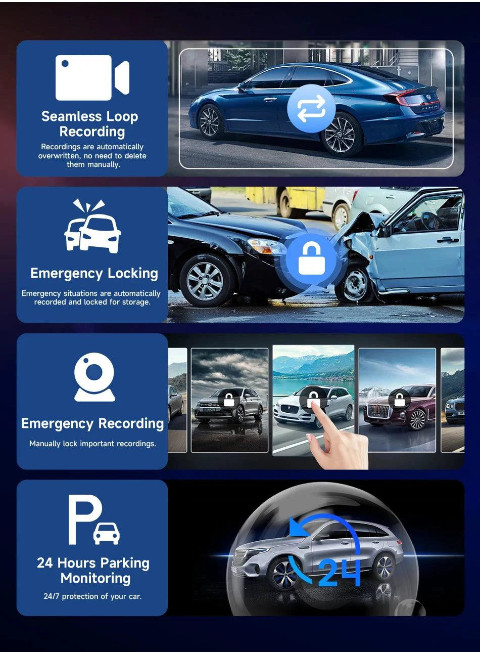 11.26 inch Car DVR 4K Dash Cam Dual Lens Wireless Carplay & Android Auto Video Recorder Monitor GPS Navigation 5G Wifi FM AUX - MANDOTOS