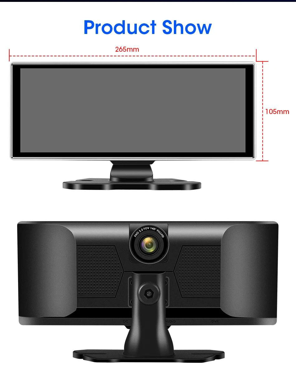 11.26 inch Car DVR 4K Dash Cam Dual Lens Wireless Carplay & Android Auto Video Recorder Monitor GPS Navigation 5G Wifi FM AUX - MANDOTOS