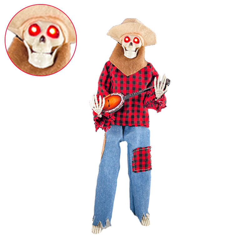 Halloween Luminous Skull Skeleton Decoration Guitarist Skeletons With Light Up Eye Horror Glowing Skeleton For Halloween Party Decor - MANDOTOS