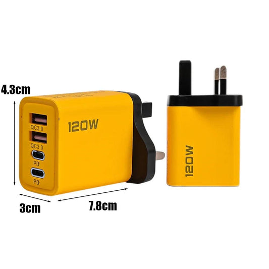 120W Fast Charging 4 Ports Mobile Phone Charger QC3.0 USB Type C Chargers Dual PD Wall Adapter EU/US/UK Plug for iPhone15 Xiaomi - MANDOTOS