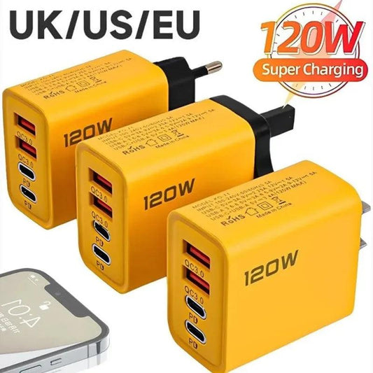 120W Fast Charging 4 Ports Mobile Phone Charger QC3.0 USB Type C Chargers Dual PD Wall Adapter EU/US/UK Plug for iPhone15 Xiaomi - MANDOTOS