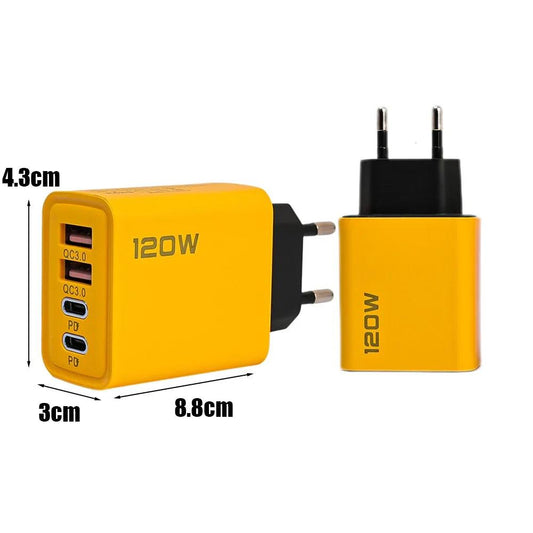 120W Fast Charging 4 Ports Mobile Phone Charger QC3.0 USB Type C Chargers Dual PD Wall Adapter EU/US/UK Plug for iPhone15 Xiaomi - MANDOTOS