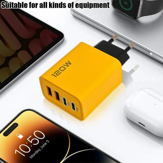 120W Fast Charging 4 Ports Mobile Phone Charger QC3.0 USB Type C Chargers Dual PD Wall Adapter EU/US/UK Plug for iPhone15 Xiaomi - MANDOTOS