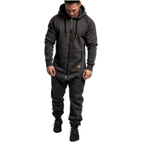 In-Stock New Foreign Trade Men's Hooded Fleece Jumpsuit Solid Color Casual Men's Suit Jumpsuit