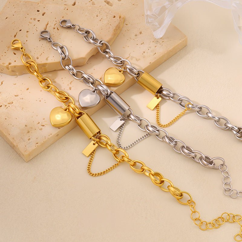 Versatile Titanium Bracelet With Heart Pendant — four gold and silver-tone chains by Ancient Energy