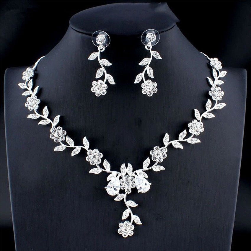 Golden Zircon Jewelry Set Bridal Necklace Earrings Wedding Two - piece Set - MANDOTOS INTERNATIONAL0