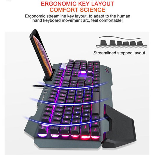 Gaming wired mechanical keyboard by Ancient Energy with RGB backlight and ergonomic layout