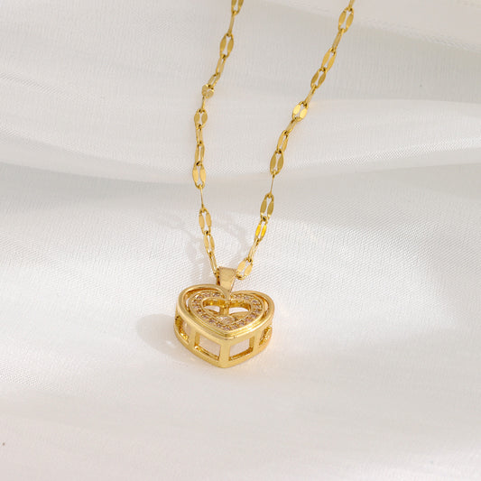 Double-layer Love Necklace With Rhinestones Titanium Steel Pendant Fashion Jewelry Woman Valentines Day Gift - MANDOTOS