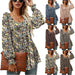 Long Puff Sleeve Tops Women Flowers Print Casual V - Neck Blouse T-Shirts Babydoll Tops - MANDOTOS INTERNATIONAL0